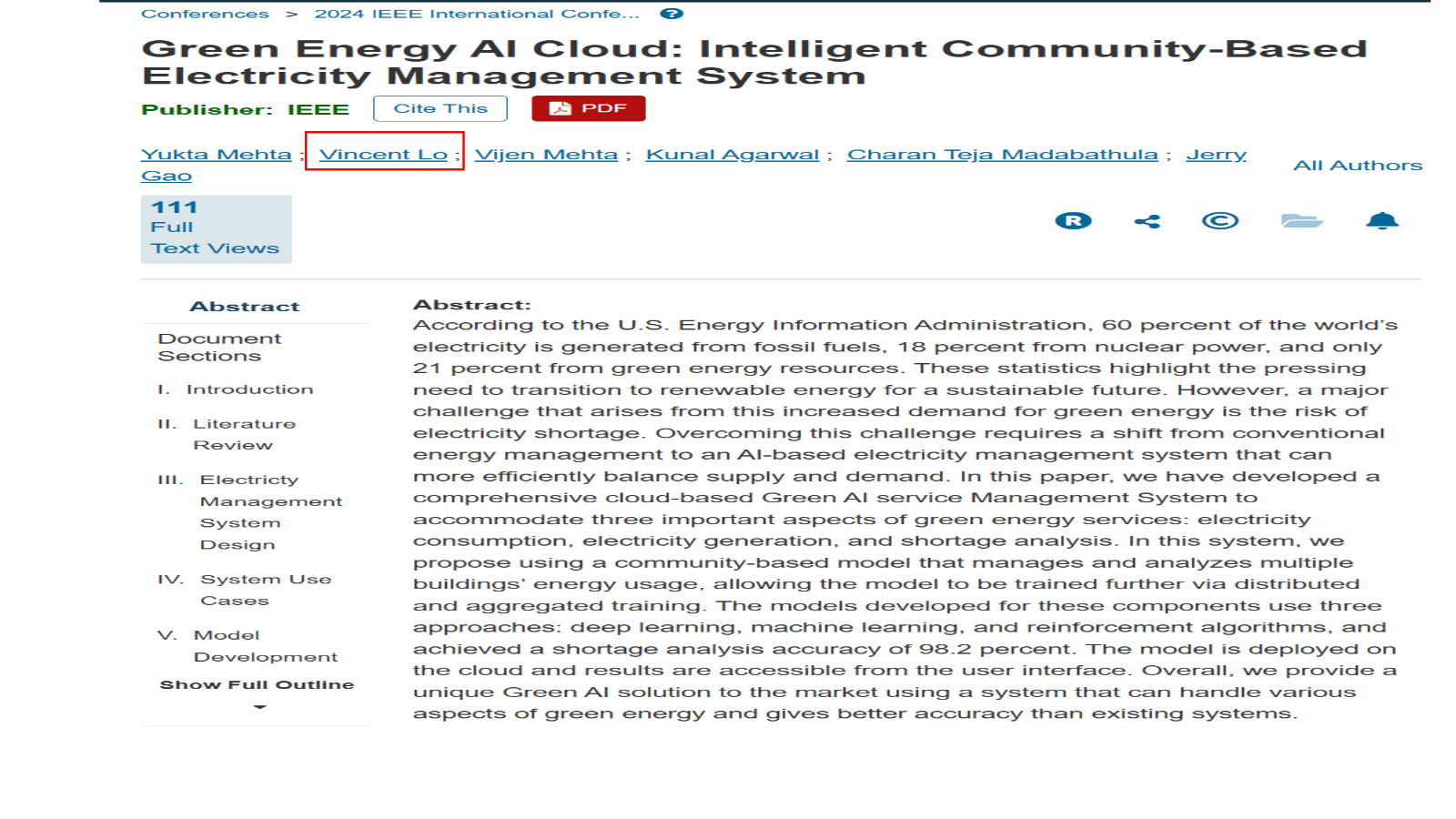 IEEE paper on a green energy AI cloud