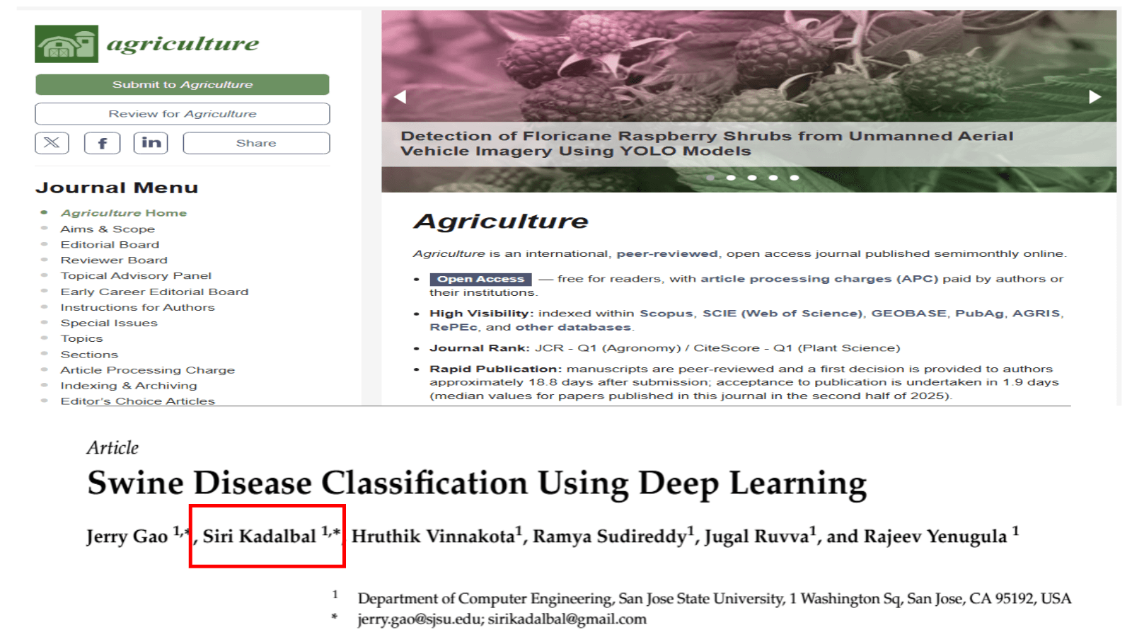 Agriculture journal article on swine disease classification
